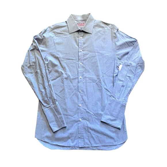 Thomas Pink Blue Check French Cuff 16.5 35 Made In England Point Collar 42/89cm - Picture 1 of 8